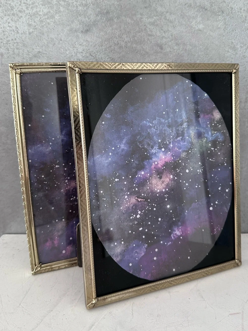 2 Vintage Embossed ORNATE Brass GOLD Picture Frame 8X10 REVERSE PAINT